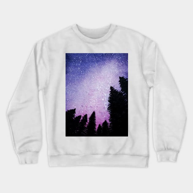 Trees with Starry Sky Crewneck Sweatshirt by monitdesign